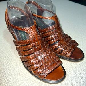 Cole Haan Woven Leather Block Stack Heel Sandals Women’s Size 8.5B F5464